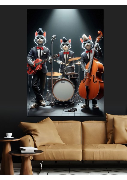 Kedi Orkestrası Dekoratif Kanvas - Mdf Ahşap Tablo modelleri