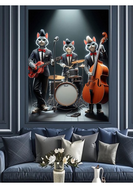 Kedi Orkestrası Dekoratif Kanvas - Mdf Ahşap Tablo fırsatları