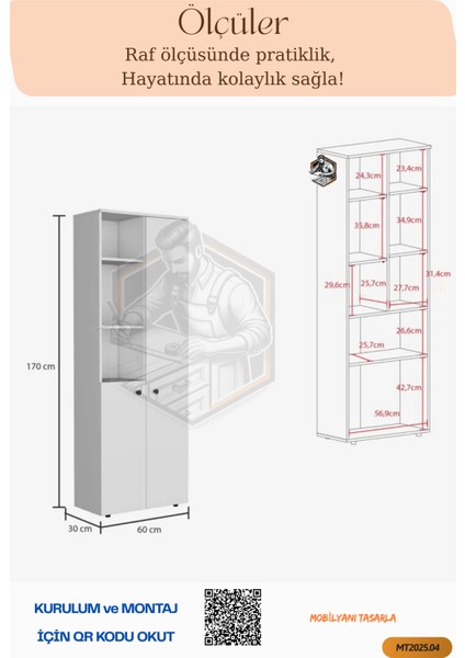 Tamamı Mdf 2 Kapaklı ve Açık Raflı Çok Amaçlı Mutfak Dolabı/kavanozluk/kiler Dolabı