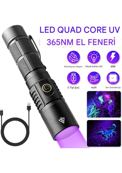 30w 365nm Profesyonel Güçlü Mor Uv Işık Para Kontrol Feneri Uv Lamba