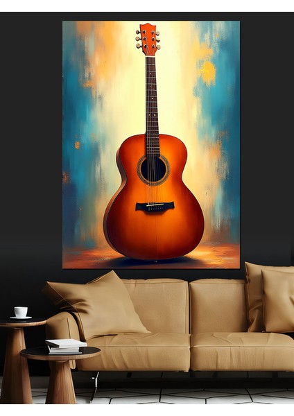 Klasik Akustik Gitar Dekoratif Kanvas - Mdf Ahşap Tablo