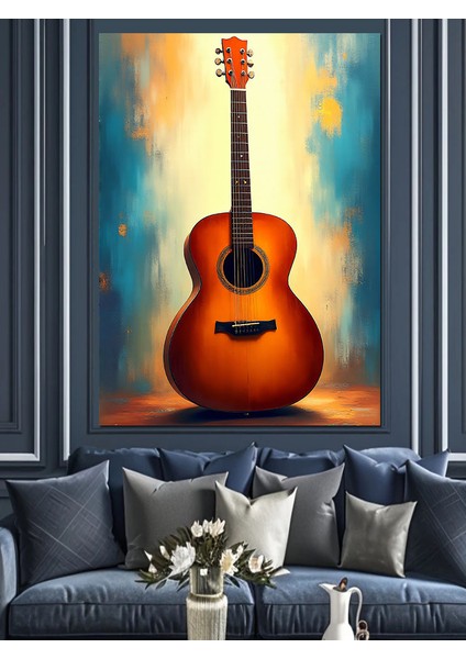 Klasik Akustik Gitar Dekoratif Kanvas - Mdf Ahşap Tablo