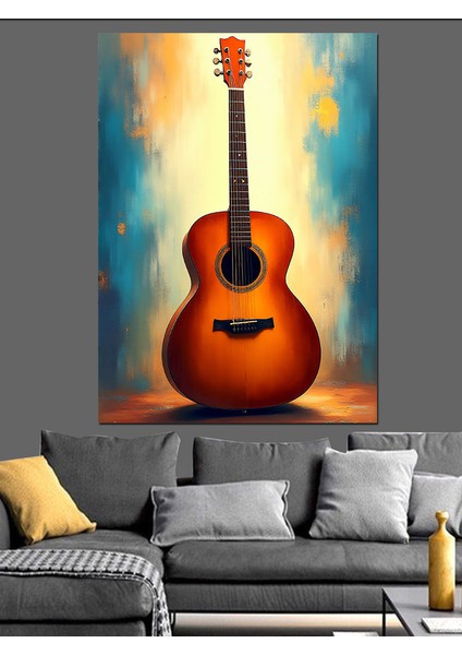 Klasik Akustik Gitar Dekoratif Kanvas - Mdf Ahşap Tablo