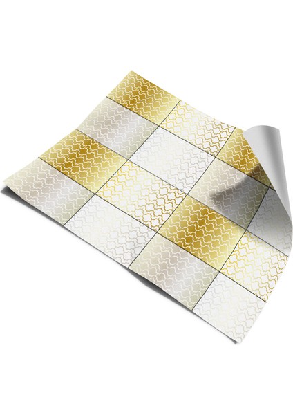 Mutfak Tezgah Arası Kendinden Yapışkanlı Folyo Kaplama Taş Desen Beyaz Gold Renk 60 cm x 100 cm