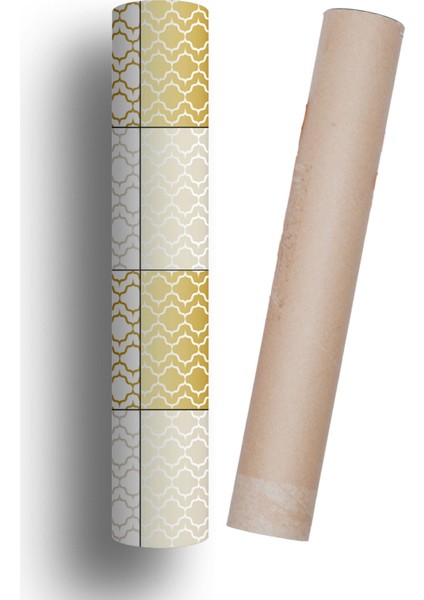 Mutfak Tezgah Arası Kendinden Yapışkanlı Folyo Kaplama Taş Desen Beyaz Gold Renk 60 cm x 100 cm
