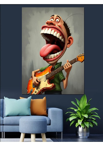 Bağıran Gitar Çalan Figür Dekoratif Kanvas - Mdf Ahşap Tablo