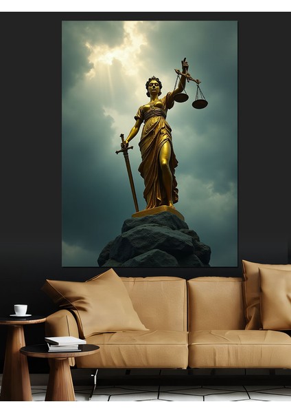 Adalet Tanrıçası Heykeli Dekoratif Kanvas - Mdf Ahşap Tablo