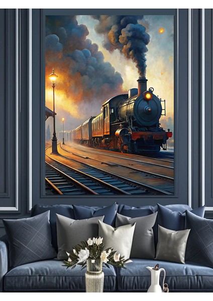 Buharlı Tren Manzarası Dekoratif Kanvas - Mdf Ahşap Tablo modelleri