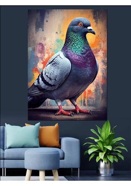 Renkli Güvercin Portresi Dekoratif Kanvas - Mdf Ahşap Tablo