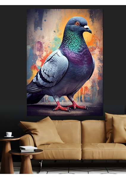 Renkli Güvercin Portresi Dekoratif Kanvas - Mdf Ahşap Tablo fiyatları
