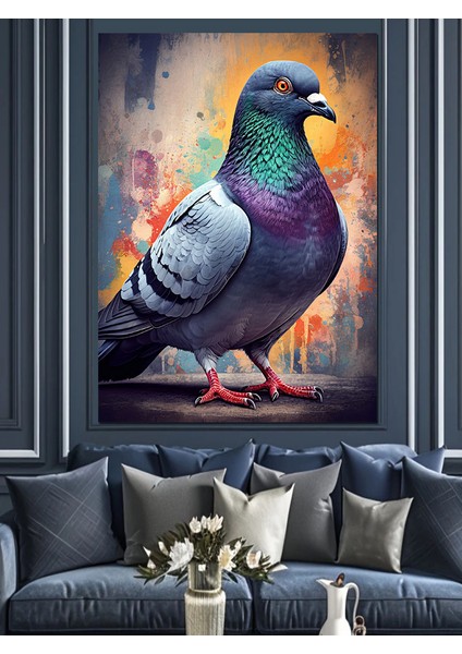 Renkli Güvercin Portresi Dekoratif Kanvas - Mdf Ahşap Tablo modelleri
