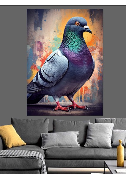 Renkli Güvercin Portresi Dekoratif Kanvas - Mdf Ahşap Tablo fırsatları