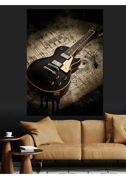 Klasik Siyah Gitar Dekoratif Kanvas - Mdf Ahşap Tablo fiyatları