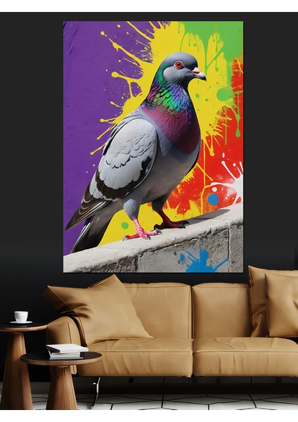Renkli Güvercin Çizimi Dekoratif Kanvas - Mdf Ahşap Tablo fiyatları