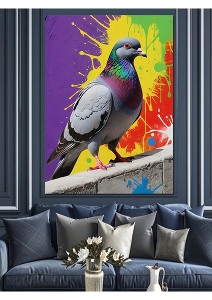 Renkli Güvercin Çizimi Dekoratif Kanvas - Mdf Ahşap Tablo modelleri