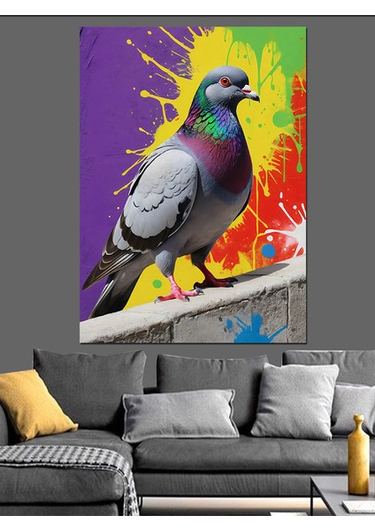 Renkli Güvercin Çizimi Dekoratif Kanvas - Mdf Ahşap Tablo fırsatları