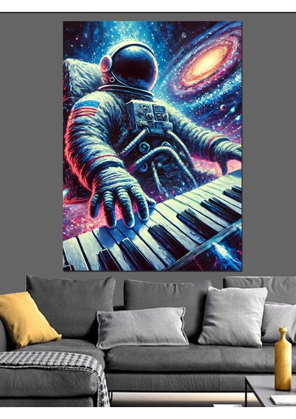 Neon Piyanist Dekoratif Kanvas - Mdf Ahşap Tablo