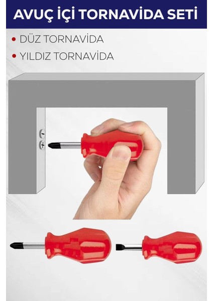 2'li Avuç Içi Tornavida Seti Düz Yıldız