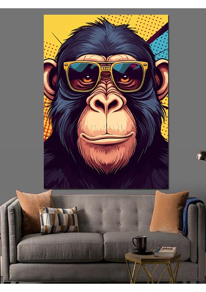 Gözlüklü Maymun Dekoratif Kanvas - Mdf Ahşap Tablo