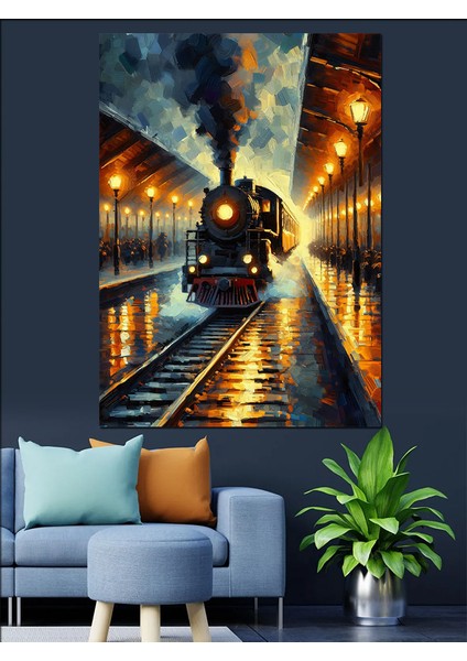 Gece Buharlı Tren Yolculuğu Dekoratif Kanvas - Mdf Ahşap Tablo