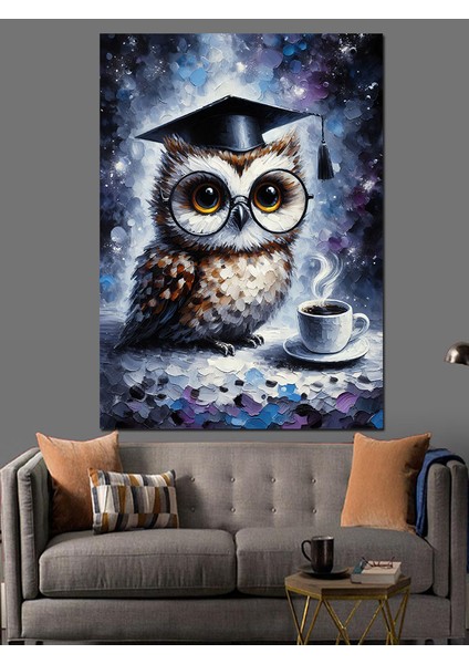 Mezuniyet Kepi Takmış Baykuş Dekoratif Kanvas - Mdf Ahşap Tablo fiyatları