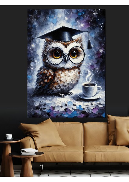 Mezuniyet Kepi Takmış Baykuş Dekoratif Kanvas - Mdf Ahşap Tablo fırsatları