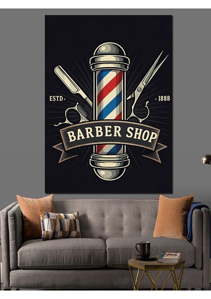 Berber Dükkânı Logosu Dekoratif Kanvas - Mdf Ahşap Tablo