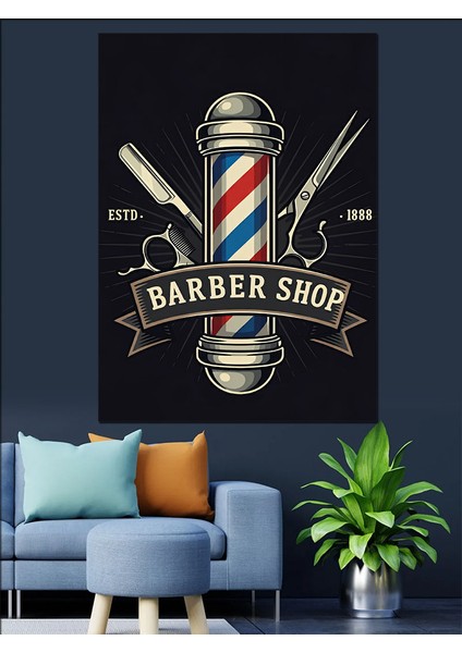 Berber Dükkânı Logosu Dekoratif Kanvas - Mdf Ahşap Tablo fiyatları