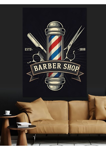 Berber Dükkânı Logosu Dekoratif Kanvas - Mdf Ahşap Tablo modelleri