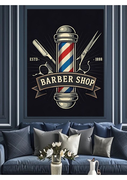 Berber Dükkânı Logosu Dekoratif Kanvas - Mdf Ahşap Tablo fırsatları