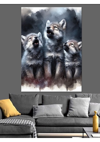 Uluyan Kurtlar Dekoratif Kanvas - Mdf Ahşap Tablo