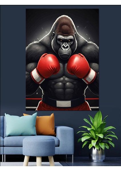 Boksör Goril Dekoratif Kanvas - Mdf Ahşap Tablo