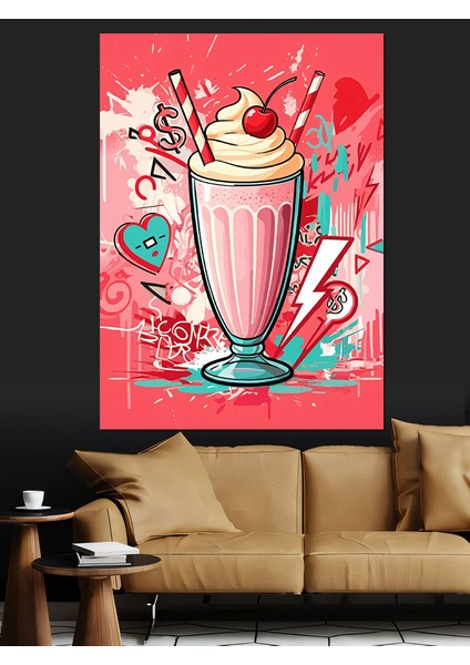 Çilekli Milkshake Dekoratif Kanvas - Mdf Ahşap Tablo