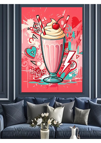 Çilekli Milkshake Dekoratif Kanvas - Mdf Ahşap Tablo