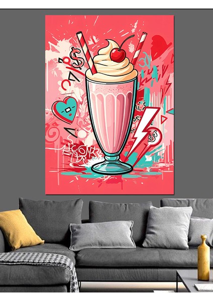 Çilekli Milkshake Dekoratif Kanvas - Mdf Ahşap Tablo