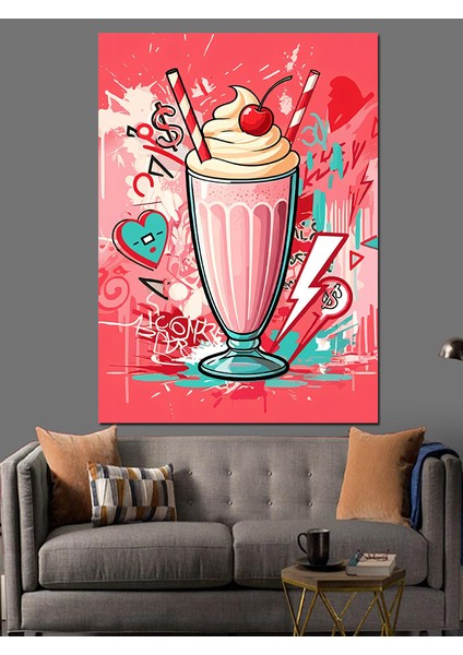 Çilekli Milkshake Dekoratif Kanvas - Mdf Ahşap Tablo