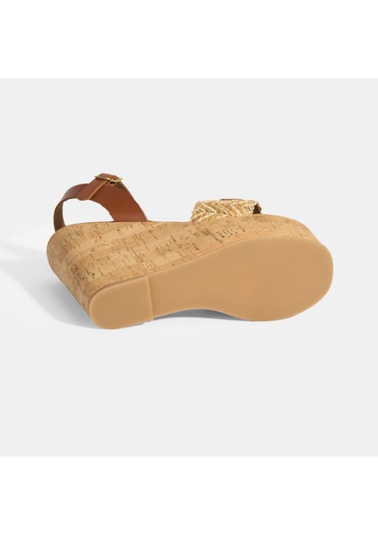 Kadın Kahve Toka Aksesuarlı Deri Detaylı Slingback Dolgu Topuklu Sandalet fırsatları