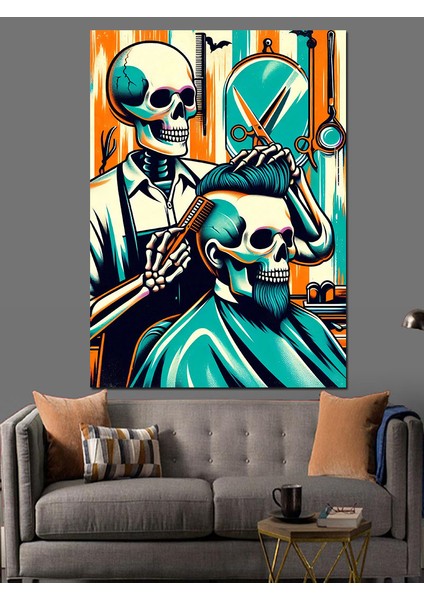 Neon Berber Iskelet Dekoratif Kanvas - Mdf Ahşap Tablo