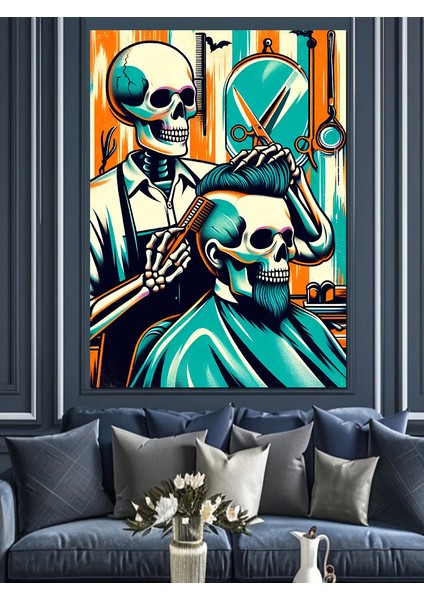 Neon Berber Iskelet Dekoratif Kanvas - Mdf Ahşap Tablo fırsatları