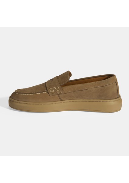 Erkek Bej Slip-On Nubuk Deri Loafer