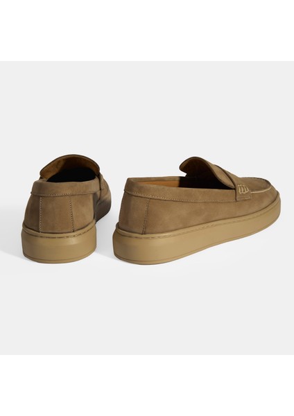 Erkek Bej Slip-On Nubuk Deri Loafer