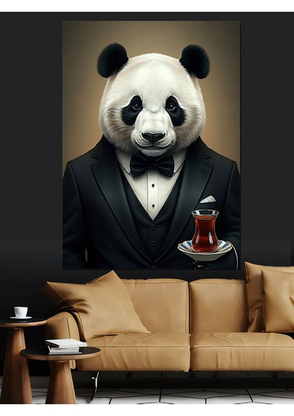 Papyonlu Panda ve Çay Dekoratif Kanvas - Mdf Ahşap Tablo modelleri
