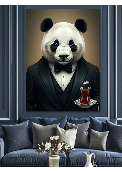 Papyonlu Panda ve Çay Dekoratif Kanvas - Mdf Ahşap Tablo fırsatları