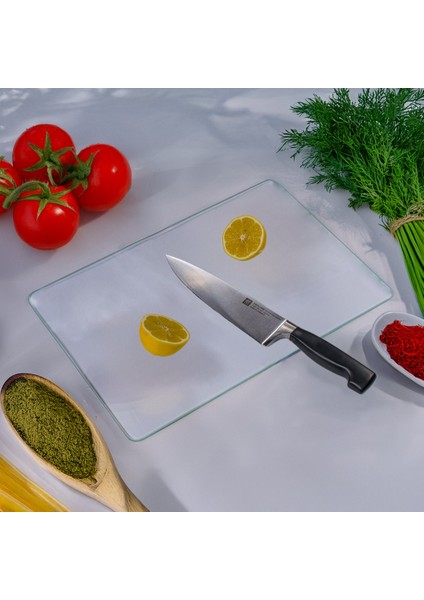 Şeffaf Cam Kesme Tahtası, Kesme Tablası Kenarları Oval, Antibakteriyal, Sunum Tahtası