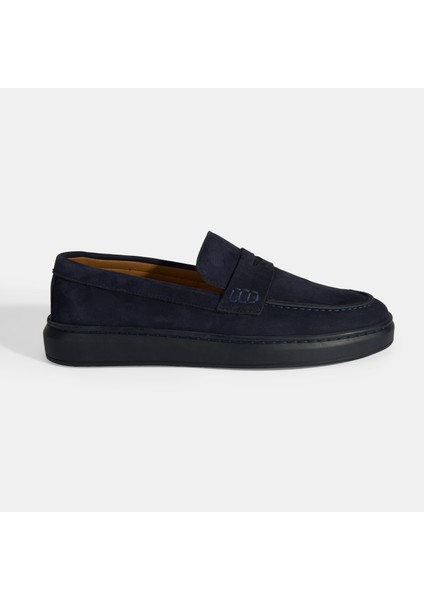 Erkek Lacivert Slip-On Nubuk Deri Loafer