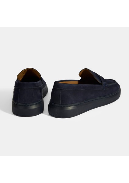 Erkek Lacivert Slip-On Nubuk Deri Loafer