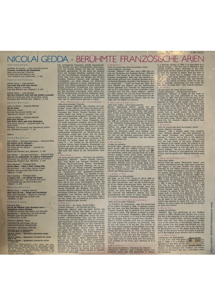 Nicolai Gedda - Berühmte Französische Arien 1970LER Baskı Lp fiyatları