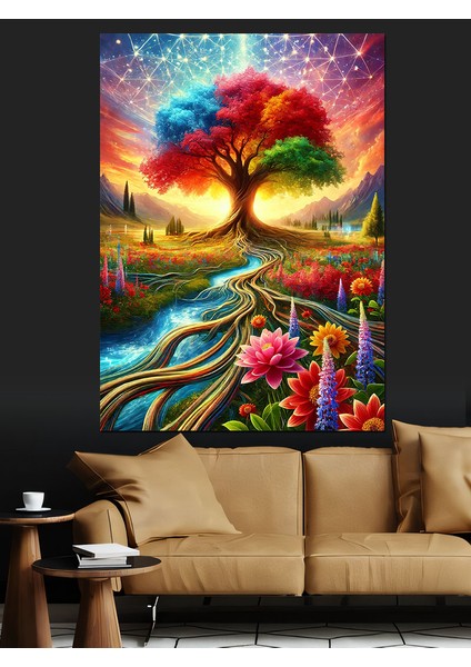 Büyülü Renkli Ağaç Dekoratif Kanvas - Mdf Ahşap Tablo fiyatları