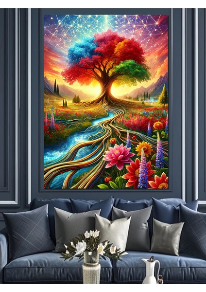 Büyülü Renkli Ağaç Dekoratif Kanvas - Mdf Ahşap Tablo modelleri