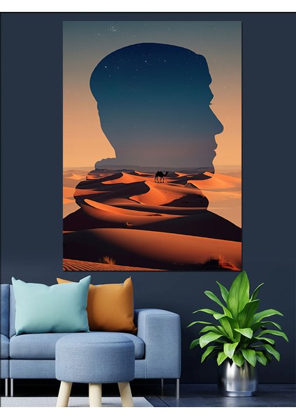 Çölde Siluetler Dekoratif Kanvas - Mdf Ahşap Tablo